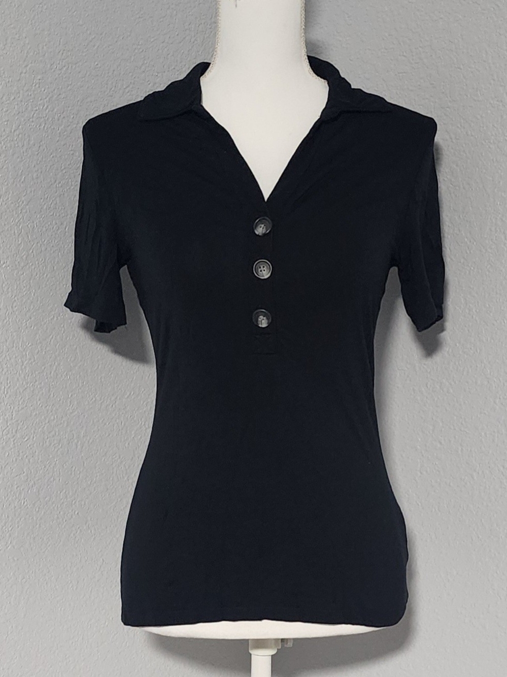 Vintage Y2K The Limited Black Fitted Short Sleeve Collared Blouse Womens Small